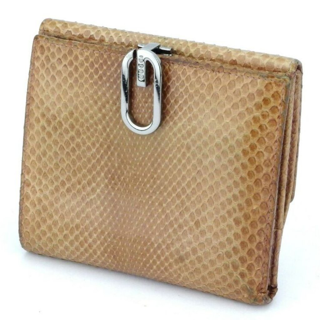 Auth Gucci W Hook Purse Python Beige Python Leather